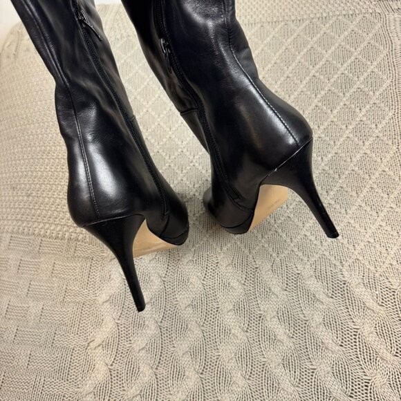 Audrey Brooke Black Knee-High Leather High Heel Platform Wide Calf Boots - Picture 6 of 7